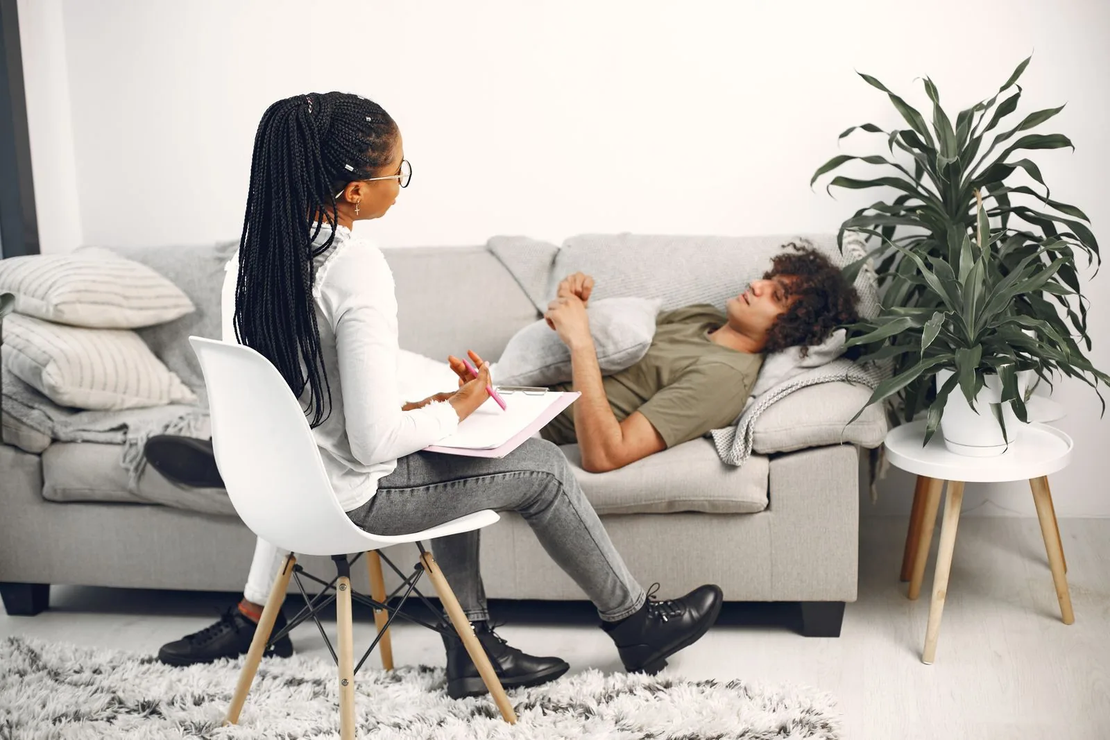 Counseling room prepared for a private therapy conversation